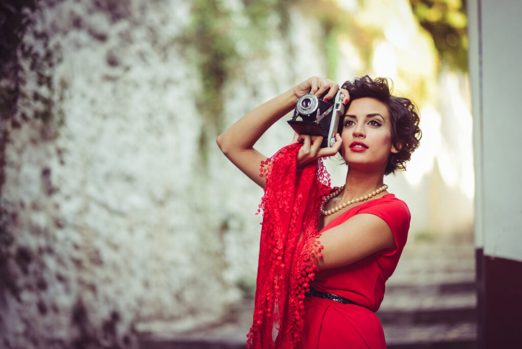 beautiful woman in urban background. vintage style